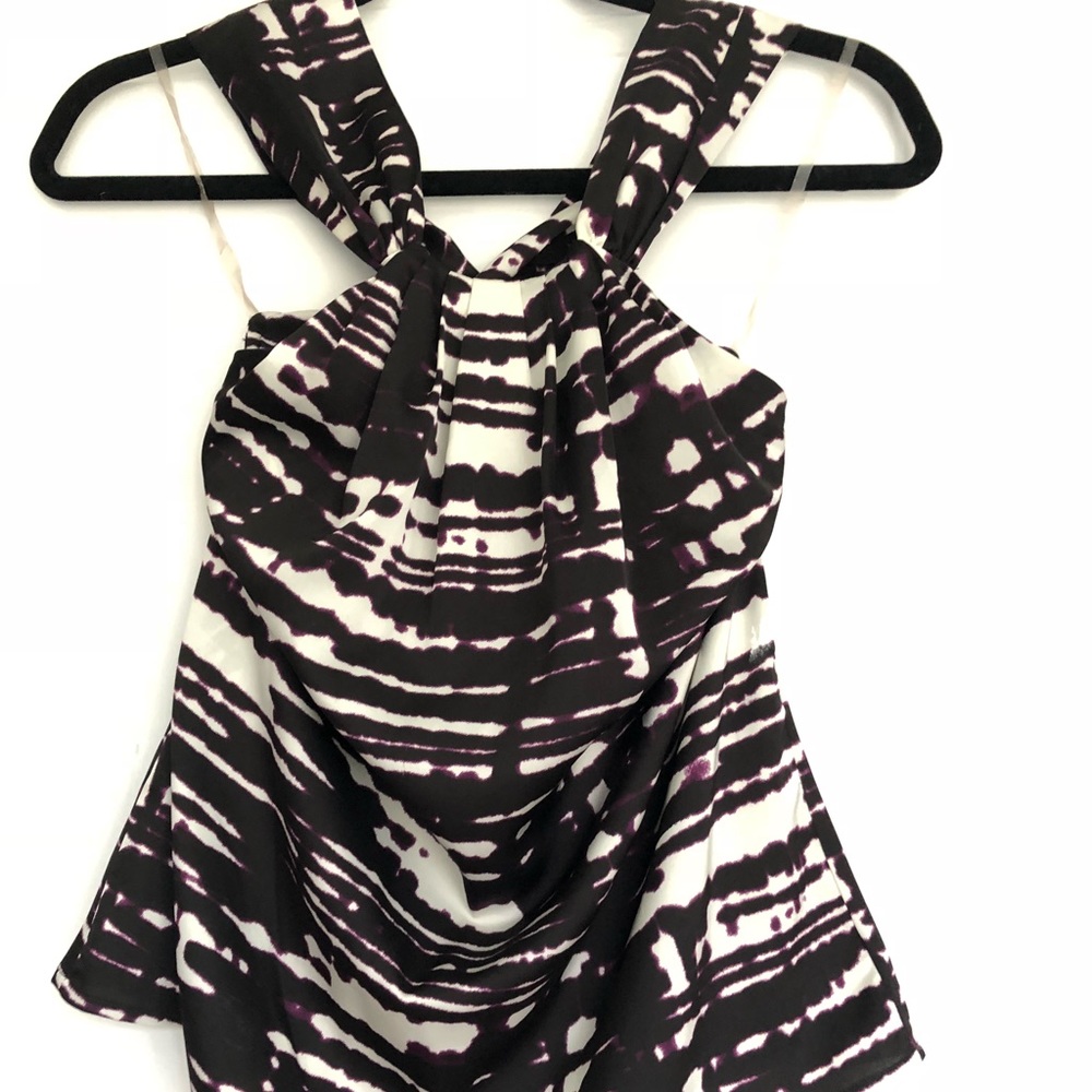 Ann Taylor Black Purple and White Sleeveless Top